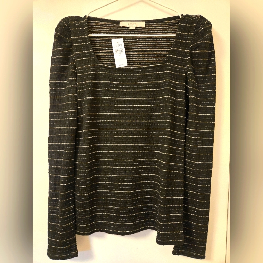 NWT LOFT Black and‎ Gold Striped Top
